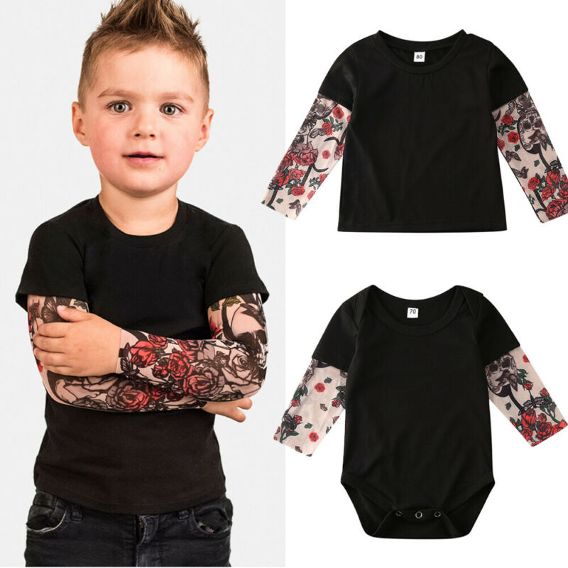 Baby kids Tattoo Sleeve Clothes Toddler Babies Newborn Infant Baby Boys Shirt Clothes Set Bodysuit/T-Shirts Brothers Matching