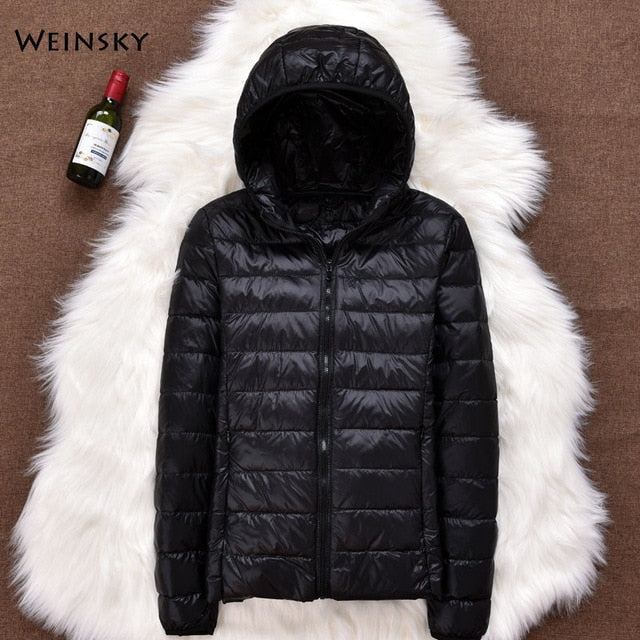 Winter Women Ultralight Thin Down Jacket White Duck Down Hooded Jackets