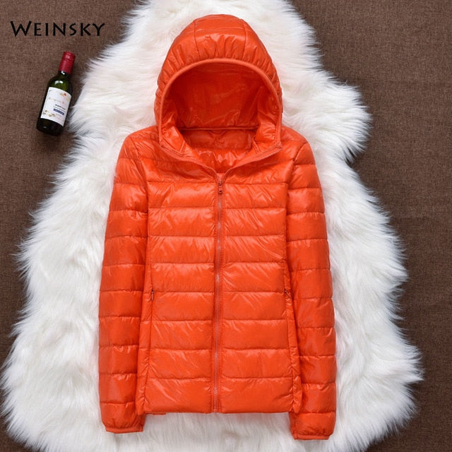 Winter Women Ultralight Thin Down Jacket White Duck Down Hooded Jackets