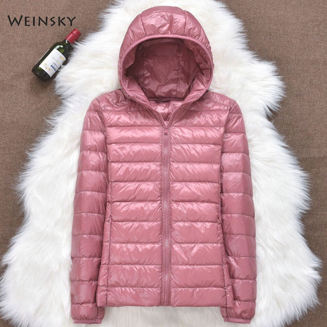 Winter Women Ultralight Thin Down Jacket White Duck Down Hooded Jackets