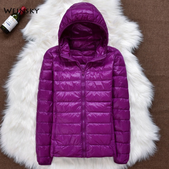 Winter Women Ultralight Thin Down Jacket White Duck Down Hooded Jackets