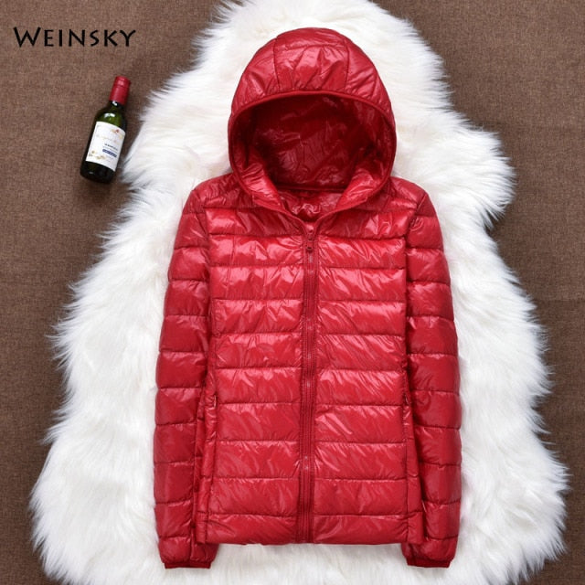 Winter Women Ultralight Thin Down Jacket White Duck Down Hooded Jackets