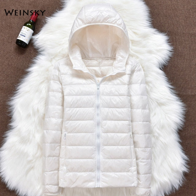 Winter Women Ultralight Thin Down Jacket White Duck Down Hooded Jackets