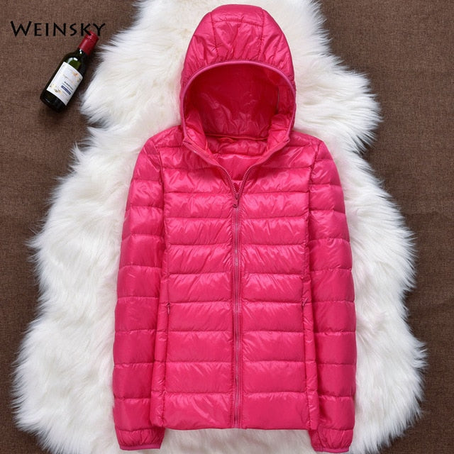 Winter Women Ultralight Thin Down Jacket White Duck Down Hooded Jackets