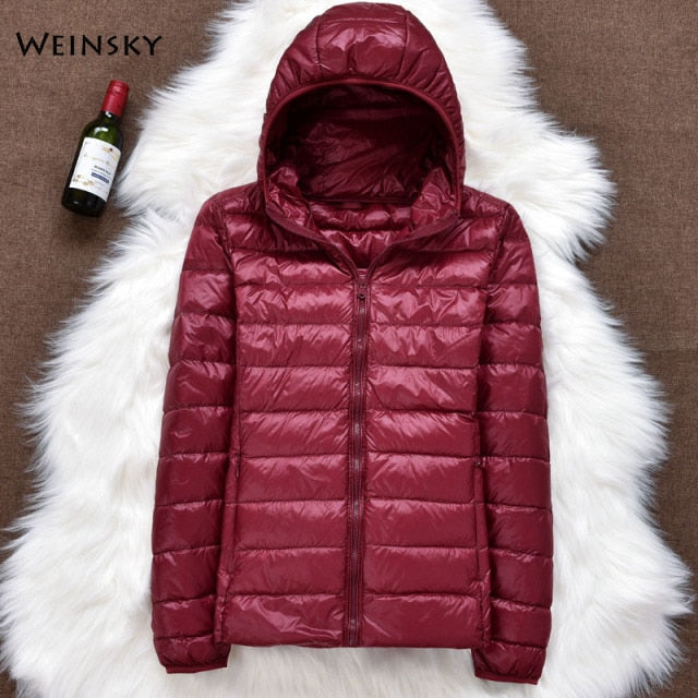 Winter Women Ultralight Thin Down Jacket White Duck Down Hooded Jackets