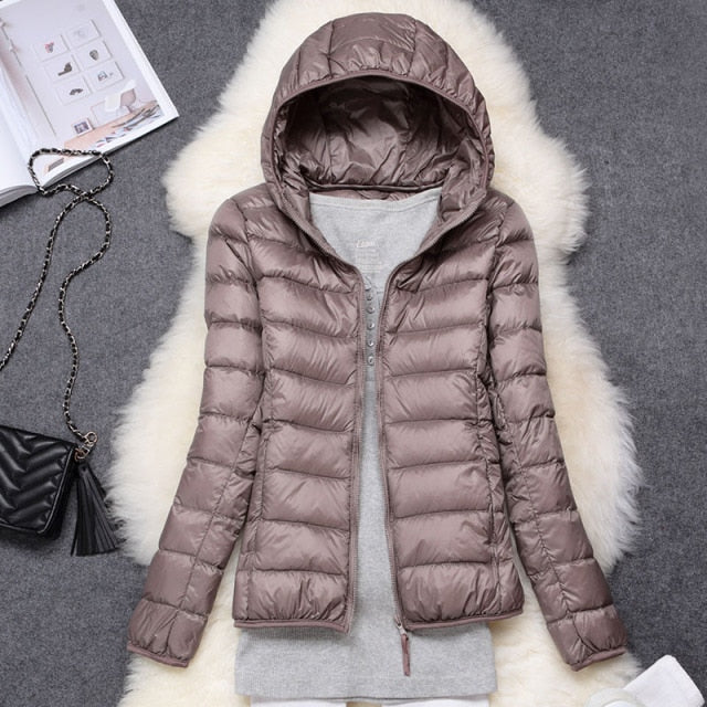 Winter Women Ultralight Thin Down Jacket White Duck Down Hooded Jackets