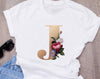 Custom name letter combination women&#39;s High quality printing T-shirt Flower letter Font A B C D E F G Short sleeve Clothes