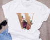 Custom name letter combination women&#39;s High quality printing T-shirt Flower letter Font A B C D E F G Short sleeve Clothes