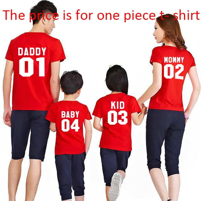 Family Matching Clothes  Family Look Cotton T-shirt DADDY MOMMY KID BABY Funny Letter Print Number Tops Tees Summer