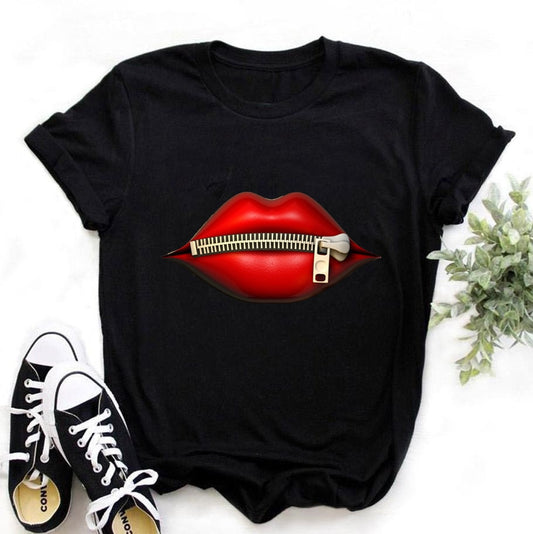 Women Plus Size Harajuku Tops Summer Tops Graphic Tees Women Lips Kawaii T-shirt Clothes Girl Mouse T Shirt ,Drop Shipping