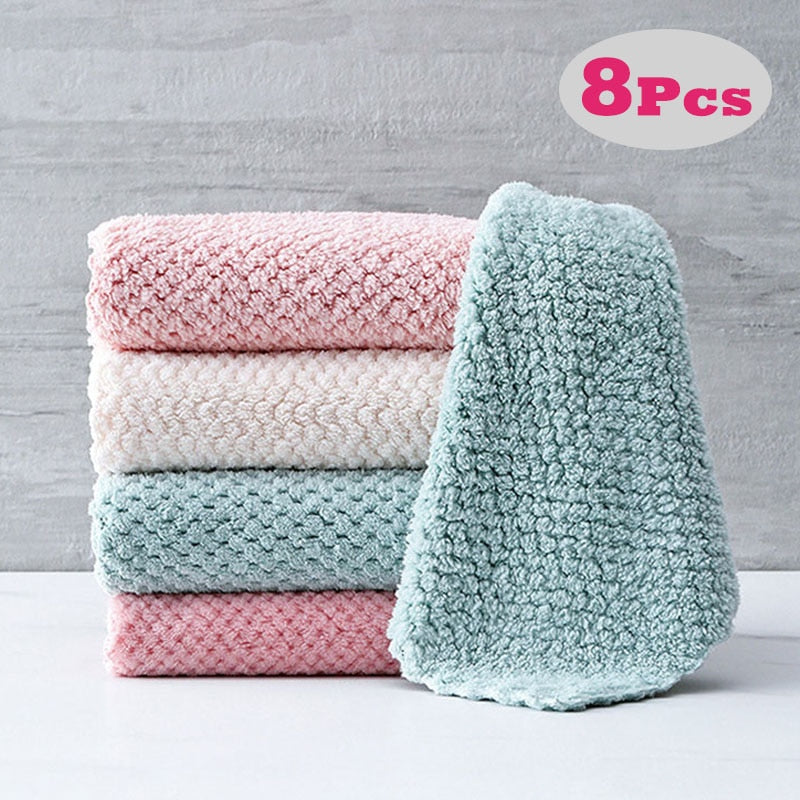 Soft Microfiber Kitchen Towels Super Absorbent Dish Cloth Anti-grease Wipping Rags Non Stick Oil Household Cleaning Towel