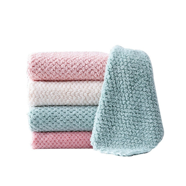 Soft Microfiber Kitchen Towels Super Absorbent Dish Cloth Anti-grease Wipping Rags Non Stick Oil Household Cleaning Towel