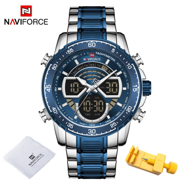 NAVIFORCE Mens Military Sports Waterproof Watches Luxury Analog Quartz Digital Wrist Watch for Men Bright Backlight Gold Watches