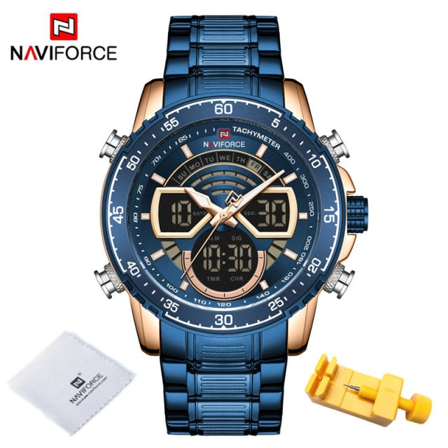 NAVIFORCE Mens Military Sports Waterproof Watches Luxury Analog Quartz Digital Wrist Watch for Men Bright Backlight Gold Watches