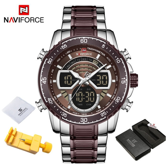 NAVIFORCE Mens Military Sports Waterproof Watches Luxury Analog Quartz Digital Wrist Watch for Men Bright Backlight Gold Watches