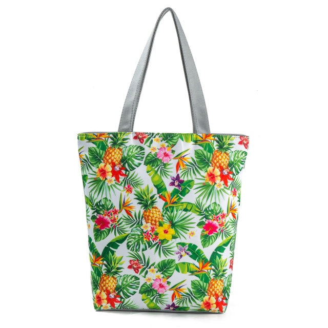 Miyahouse Floral Printed Handbag Women Shoulder Bag Canvas Summer Beach Bag Daily Use Female Shopping Bag Lady