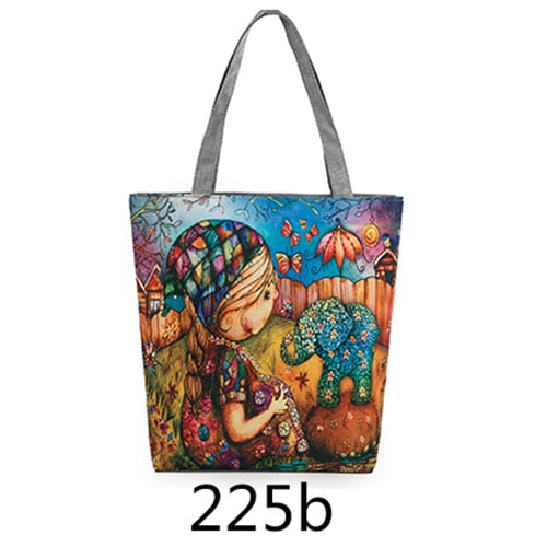 Miyahouse Floral Printed Handbag Women Shoulder Bag Canvas Summer Beach Bag Daily Use Female Shopping Bag Lady