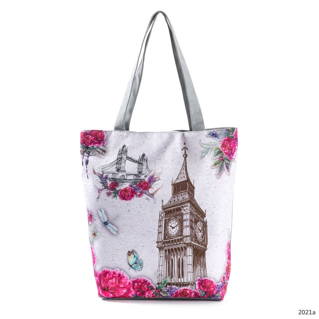 Miyahouse Floral Printed Handbag Women Shoulder Bag Canvas Summer Beach Bag Daily Use Female Shopping Bag Lady