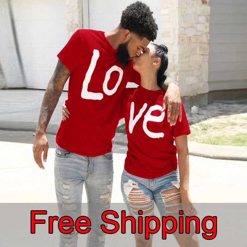 Couple T-shirt Summer Couple LOVE Printed Clothes Couple Tshirt Christmas Casual Cotton Short Sleeve Tees Brand Loose Couple Top