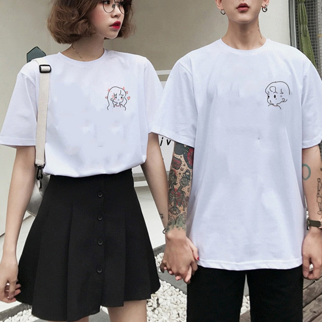 Couple T-shirt Summer Couple LOVE Printed Clothes Couple Tshirt Christmas Casual Cotton Short Sleeve Tees Brand Loose Couple Top