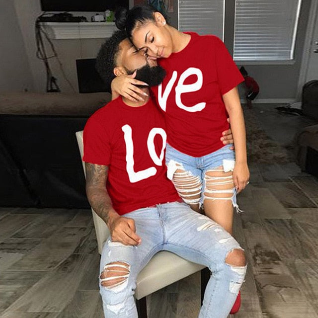 Couple T-shirt Summer Couple LOVE Printed Clothes Couple Tshirt Christmas Casual Cotton Short Sleeve Tees Brand Loose Couple Top