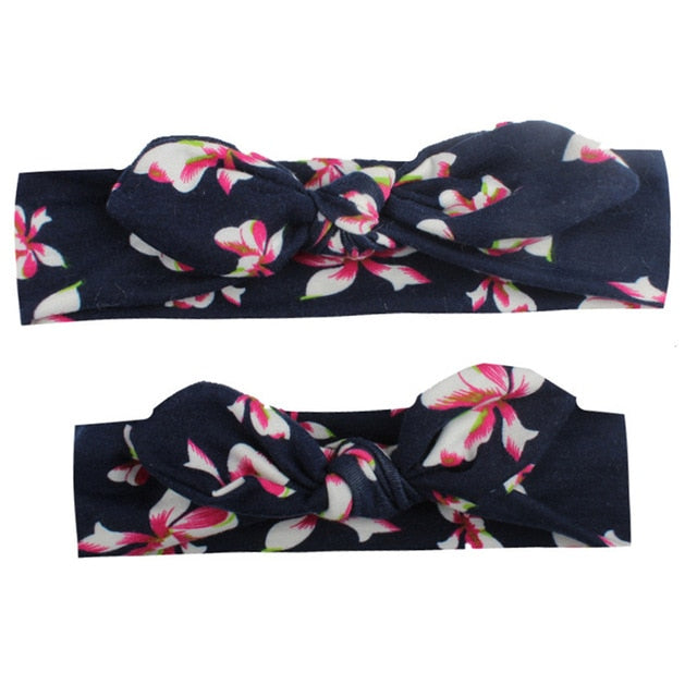 2Pcs/Set Mom & Baby Headbands Mother Baby Turban Mom Daughter Rabbit Ears Hairband Floral Print Parent-Child Hair Accessories