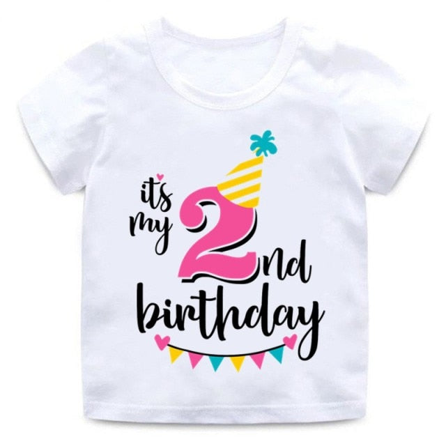 Girl Birthday Cartoon T Shirt for Girls Tshirt number 2 3 4 5 6 7 8 Graphic Kids Clothes Boys Letter Print Summer Short Sleeved