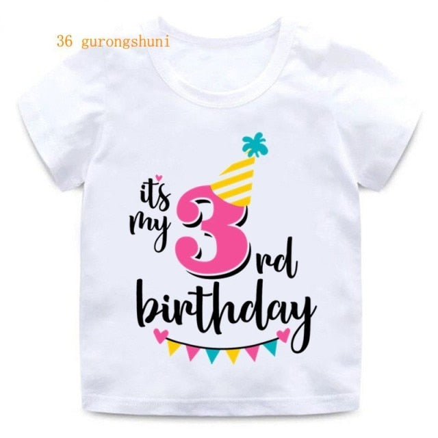 Girl Birthday Cartoon T Shirt for Girls Tshirt number 2 3 4 5 6 7 8 Graphic Kids Clothes Boys Letter Print Summer Short Sleeved