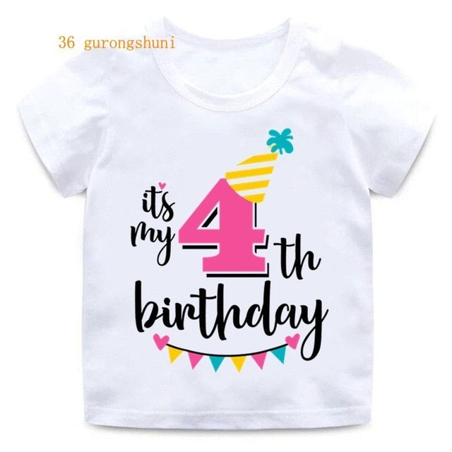 Girl Birthday Cartoon T Shirt for Girls Tshirt number 2 3 4 5 6 7 8 Graphic Kids Clothes Boys Letter Print Summer Short Sleeved