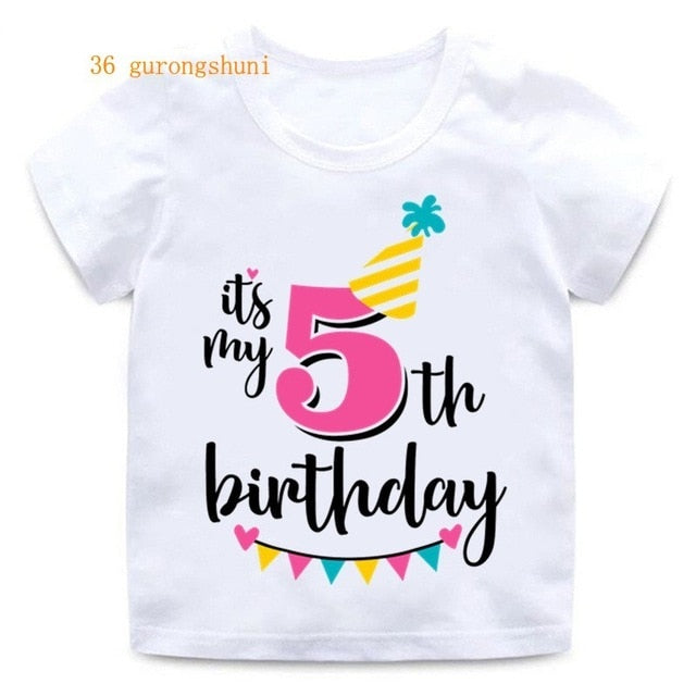 Girl Birthday Cartoon T Shirt for Girls Tshirt number 2 3 4 5 6 7 8 Graphic Kids Clothes Boys Letter Print Summer Short Sleeved