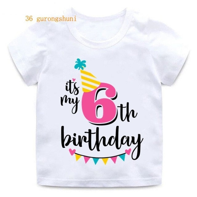 Girl Birthday Cartoon T Shirt for Girls Tshirt number 2 3 4 5 6 7 8 Graphic Kids Clothes Boys Letter Print Summer Short Sleeved