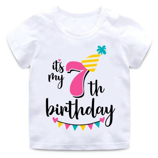 Girl Birthday Cartoon T Shirt for Girls Tshirt number 2 3 4 5 6 7 8 Graphic Kids Clothes Boys Letter Print Summer Short Sleeved