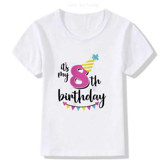 Girl Birthday Cartoon T Shirt for Girls Tshirt number 2 3 4 5 6 7 8 Graphic Kids Clothes Boys Letter Print Summer Short Sleeved