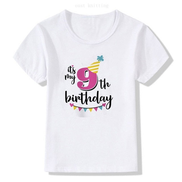 Girl Birthday Cartoon T Shirt for Girls Tshirt number 2 3 4 5 6 7 8 Graphic Kids Clothes Boys Letter Print Summer Short Sleeved