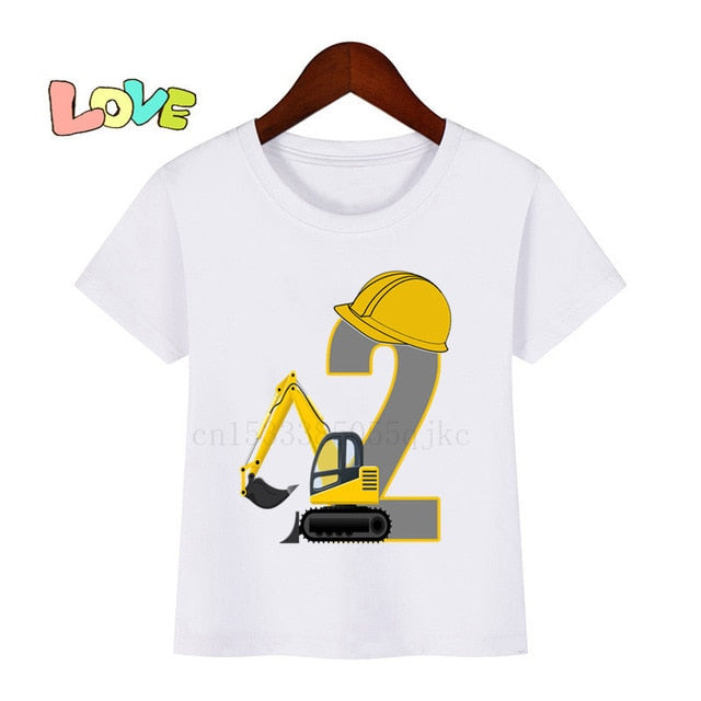 Baby Kids Excavator Birthday Number Name Print T Shirt Children Birthday T-shirts Boy&Girl Funny Gift Tshirt Present