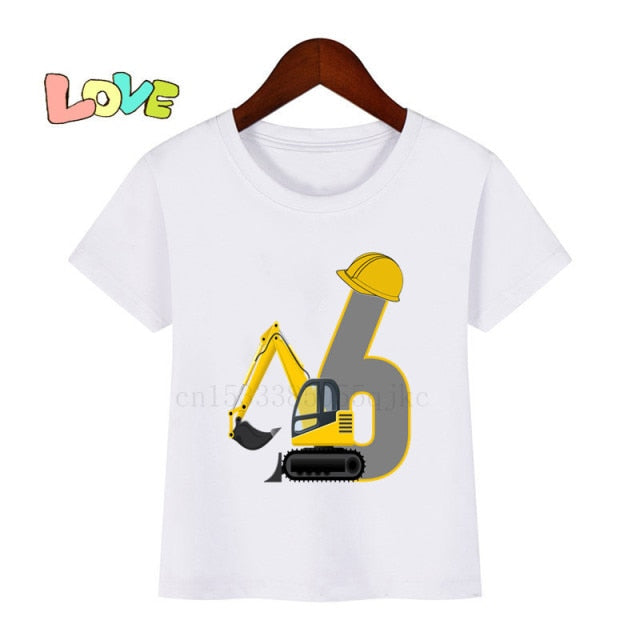 Baby Kids Excavator Birthday Number Name Print T Shirt Children Birthday T-shirts Boy&Girl Funny Gift Tshirt Present