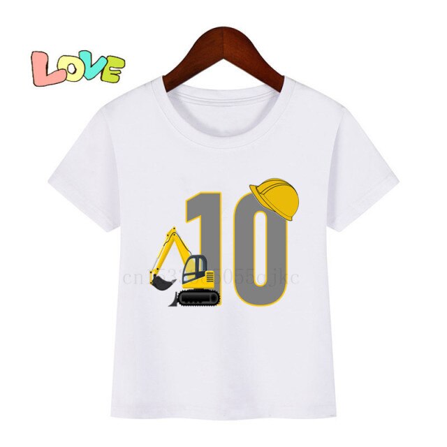 Baby Kids Excavator Birthday Number Name Print T Shirt Children Birthday T-shirts Boy&Girl Funny Gift Tshirt Present