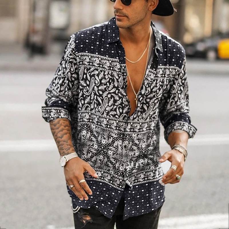 INCERUN 2021 Ethnic Style Printed Shirt Men Lapel High Street Button Vintage Camisa Long Sleeve Mens Brand Hawaiian Shirts S-5XL