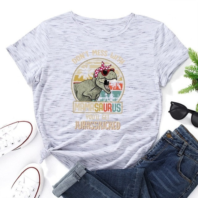 Summer Cotton Women T Shirt  5XL Plus Size Dinosaur Letters Print Short Sleeve Graphic Tee Tops Casual O-Neck Female TShirt