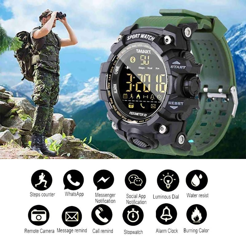 Bluetooth Digital Men Smart Watch Sports Fitness Bracelet Waterproof Alarm Long Standby Military Smartwatch Pedometer Wristwatch