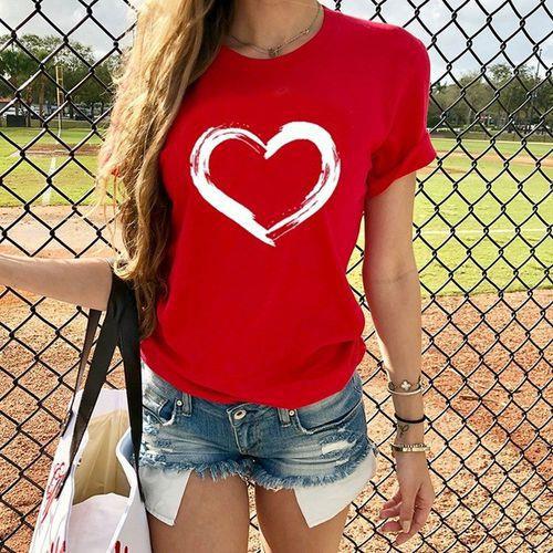 Harajuku Heart Print T Shirt Women Short Sleeve O Neck Loose Tshirt 2020 Summer Tee Tops Short Sleeve Female Camisetas Mujer