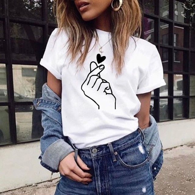 Harajuku Heart Print T Shirt Women Short Sleeve O Neck Loose Tshirt 2020 Summer Tee Tops Short Sleeve Female Camisetas Mujer