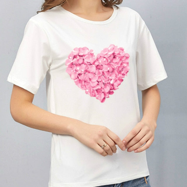 Harajuku Heart Print T Shirt Women Short Sleeve O Neck Loose Tshirt 2020 Summer Tee Tops Short Sleeve Female Camisetas Mujer