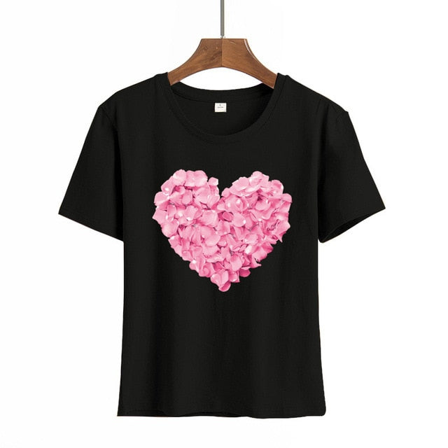 Harajuku Heart Print T Shirt Women Short Sleeve O Neck Loose Tshirt 2020 Summer Tee Tops Short Sleeve Female Camisetas Mujer