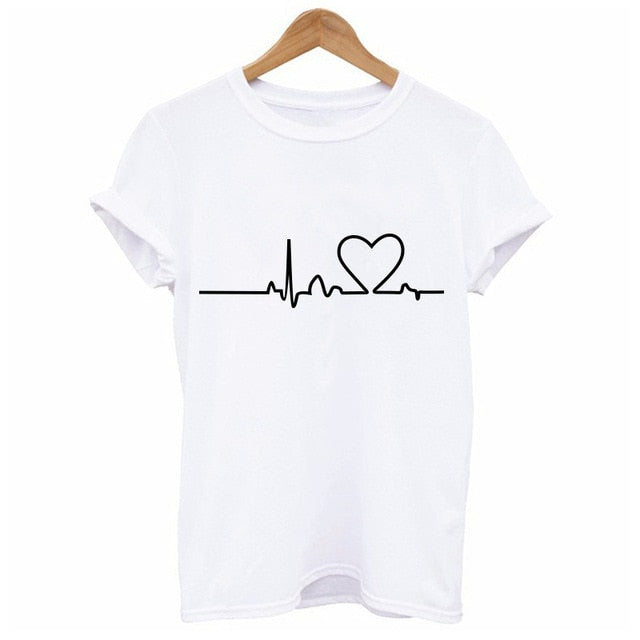 Harajuku Heart Print T Shirt Women Short Sleeve O Neck Loose Tshirt 2020 Summer Tee Tops Short Sleeve Female Camisetas Mujer