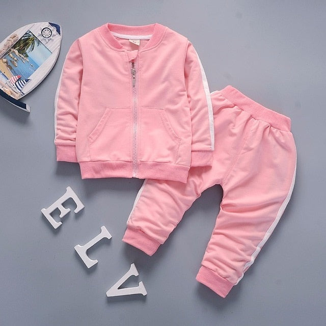 2021 Spring Baby Casual Tracksuit Children Boy Girl Cotton Zipper Jacket Pants 2Pcs/Sets Kids  Sport Suit Infant Clothing