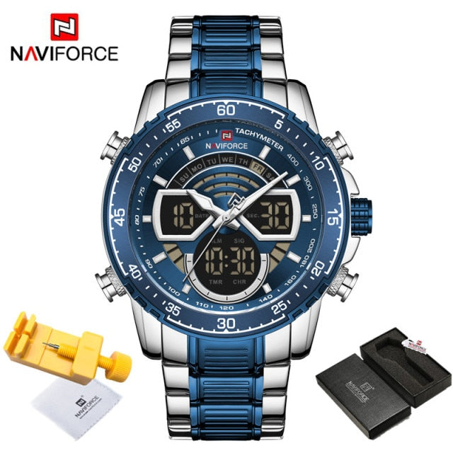 NAVIFORCE Mens Military Sports Waterproof Watches Luxury Analog Quartz Digital Wrist Watch for Men Bright Backlight Gold Watches