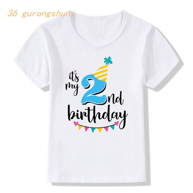 Girl Birthday Cartoon T Shirt for Girls Tshirt number 2 3 4 5 6 7 8 Graphic Kids Clothes Boys Letter Print Summer Short Sleeved