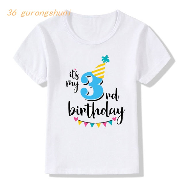 Girl Birthday Cartoon T Shirt for Girls Tshirt number 2 3 4 5 6 7 8 Graphic Kids Clothes Boys Letter Print Summer Short Sleeved