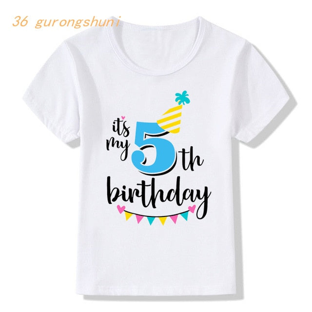 Girl Birthday Cartoon T Shirt for Girls Tshirt number 2 3 4 5 6 7 8 Graphic Kids Clothes Boys Letter Print Summer Short Sleeved